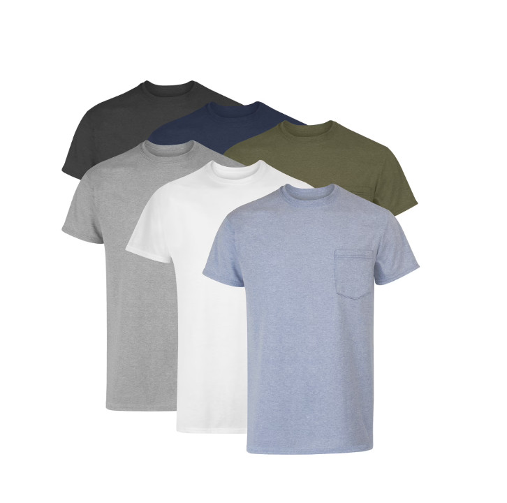 6 Pack Hanes Men’s Value Pack Assorted Pocket T-Shirt Undershirts Size S – 3XL