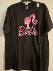 Mattel Barbie Silhouette T Shirt SzL Black Pink Tie Dye Splatter Graphic Tee New