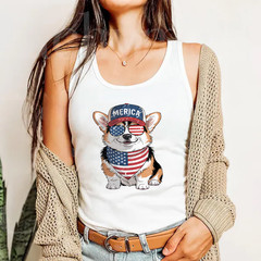 Tri Color Corgi 4th of July US American Flag Dog Patriotic Tank Top