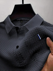 Men’s Ice Silk Collared Pocket Shirt Short Sleeve Casual Summer Top