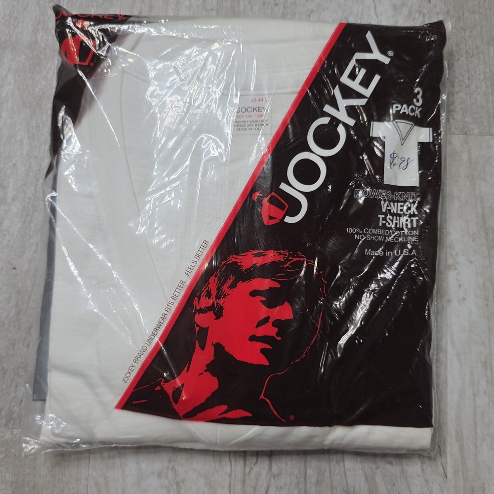 Vintage Jockey 3 Pack White V neck Mens Size Large New !