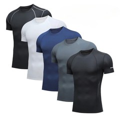 Men’s High Stretch Short Sleeved Tight Fitting Sports and Fitness Sweatshirt Bre