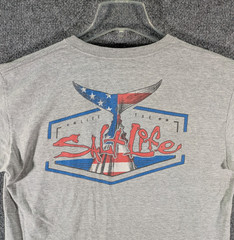 Salt Life Mens Large Gray Cotton USA Whale Graphic Short Sleeve Pocket T-Shirt