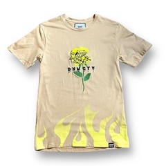 Denim City T-Shirt Mens Embroidered Yellow Rose Flame Accents Streetwear Size M