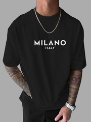 Men’s Letter Print Round Neck Tee, Regular Fit Short Sleeve T-shirt