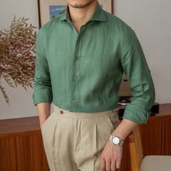 Men’s Cotton Linen Long Sleeve Shirt Slim Fit Casual Formal Summer Breathable OL
