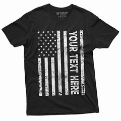 Mens Custom Text USA Flag T-shirt YOUR TEXT HERE Patriotic Flag Tee Personalized