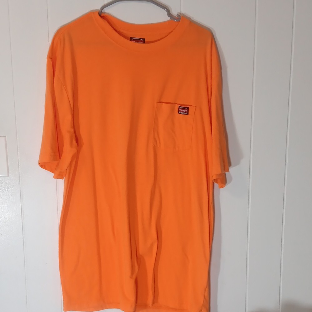 2 Pc HiVi Wrangler Workwear Men’s Pocket Tee Crew Neck Orange/Yellow XL XLT