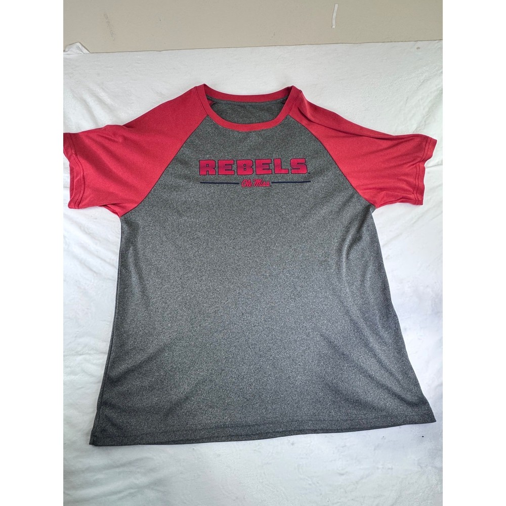 Ole Miss Rebels Performance Raglan Shirt Mens XL Grey Red Excellent NCAA Tee