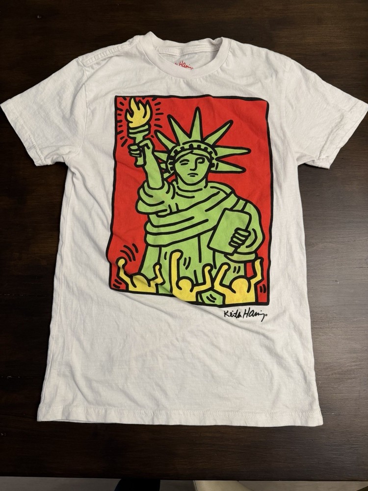 Keith Haring Statue of Liberty Graphic T-Shirt White Size Small Pop Art NYC