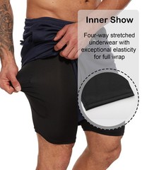 Kinglaman 4 Pack Mens 2 in 1 Running Workout Large, 2 Black 1 Blue 1 Gray