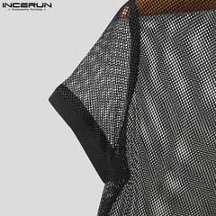Camiseta Verano Malla Manga Corta Transparente Hueco Oversize Hombre