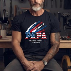 Personalized Proud Papa Grandpa American Flag Shirt with Kids Names