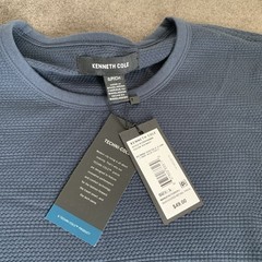 Kenneth Cole Men’s Small S Slim-Fit Textured T-Shirt Navy Blue 4 Way Stretch