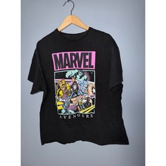 Marvel Avengers Graphic T-Shirt Mens XL Black Neon Retro Comic Book Tee