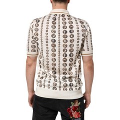 DOLCE & GABBANA T-shirt Silk Ivory Coin Print Logo Men Polo IT46/US36/S 1500usd