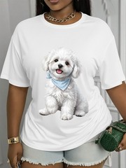 Women’s Dog Print Casual Summer T-Shirt Machine Washable Durable Holiday Tops ❀