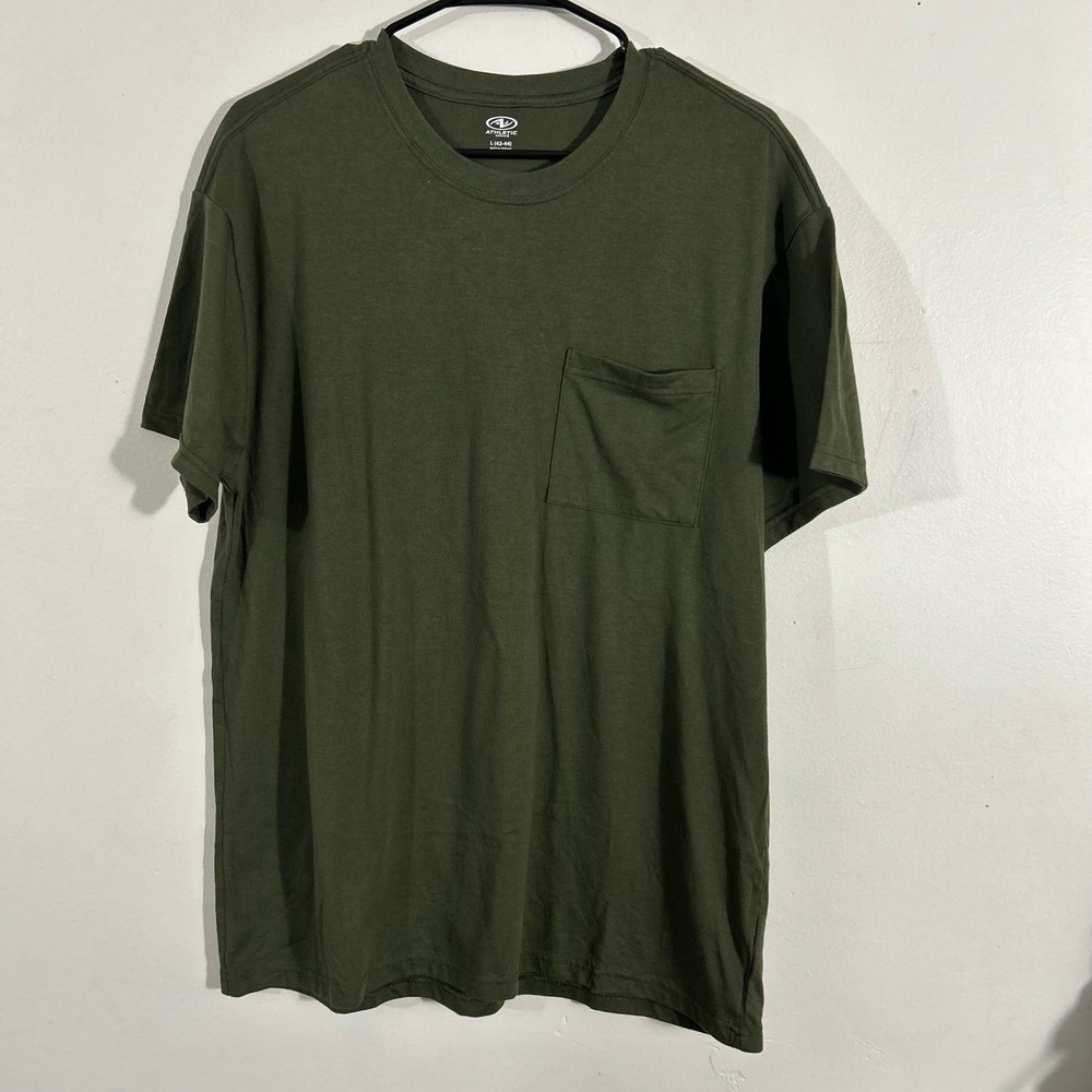 Athletic Works Pocket T-Shirt Mens Large L Olive Green Short Sleeve TEE