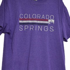 Port & Company Mens Purple Graphic T Shirt Colorado Springs Crew Short Sleeve L