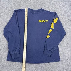 Soffe Vintage Navy Logo Long Sleeve T-Shirt Fits Men’s Size Large Blue Yellow