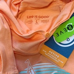 Life Is Good LS Active Hooded Tee SMOOTH SAILING Moister Wicking UPF Men L 47in