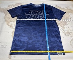 Mens Short Sleeve T-Shirt STAR WARS On Front Blue Camo Licensed Mad Engine EUC