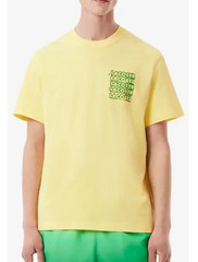 Lacoste Crocodile Men’s SZ (5) large Graffiti SS Cotton T-Shirt Yellow Green