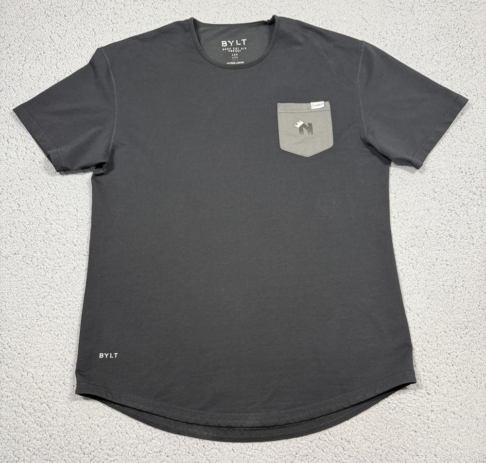 BYLT Drop Cut LUX Pocket Shirt Mens XL Black NTRS 2022 No Price Curved Hem Tee