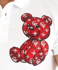 Avenue George V Paris Men’s White S/Sleeves Polo Shirt Red rhinestone teddy bear