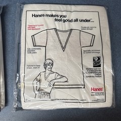 2- NOS 1979 HANES “Deep V” Cotton Men’s V-Neck T-Shirt 3 Pack Size Small S 34/36