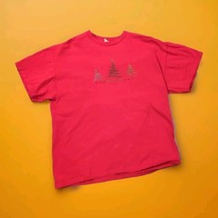 Vintage 90s Merry Christmas Tree Green Foil Shirt Size Large Red Delta Pro Rare