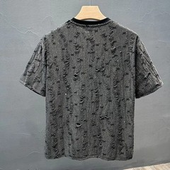 Men Luxury Fashion Trendy Loose Fit Ripped Hole Summer Casual Streetwear T-Shirt