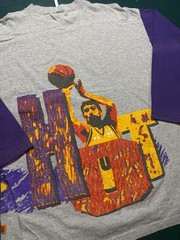 Vintage Two Tone Basketball Raglan Shirt Mens Large Gray Faded Purple 90s