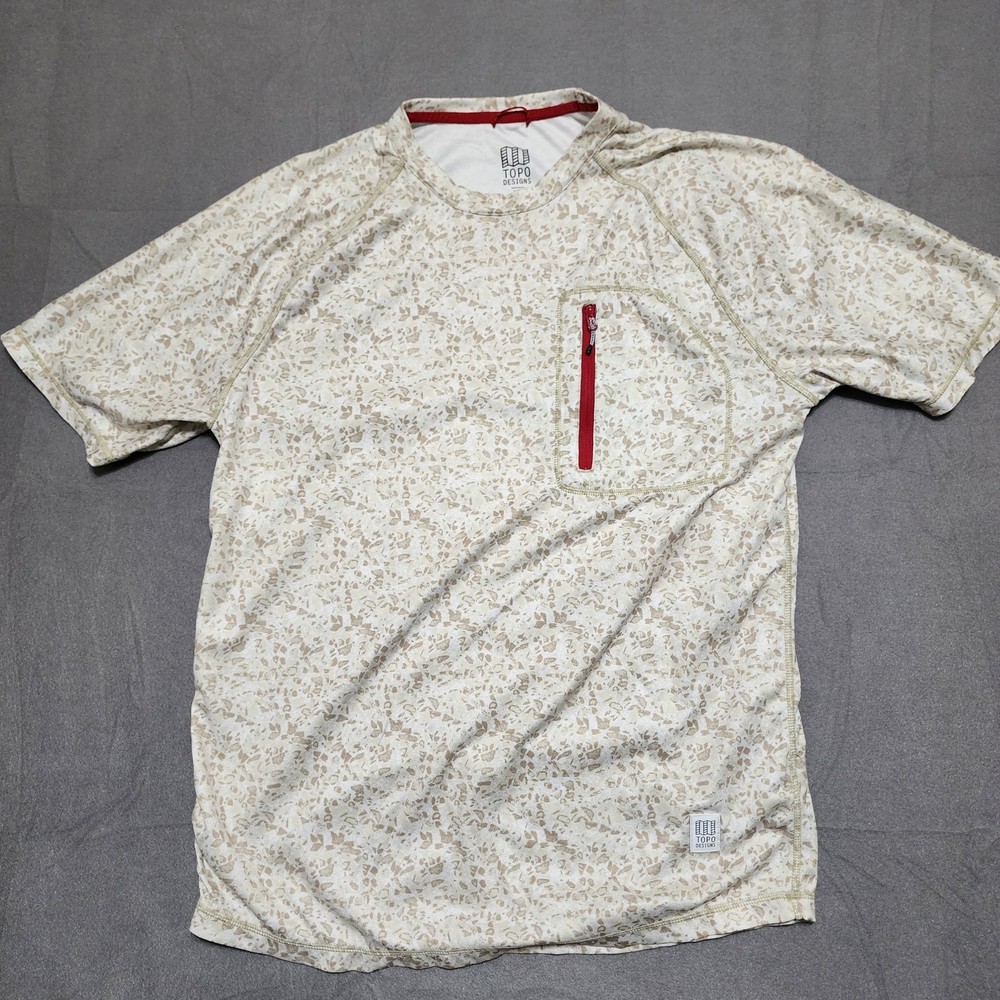 TOPO Designs River T Shirt Mens Large Camo Performance Zip Pocket Hiking Outdoor