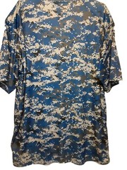 BADGER Sport Blue Taupe Black Print Fishing Sport Outdoor T SHIRT Mens 2XL Poly