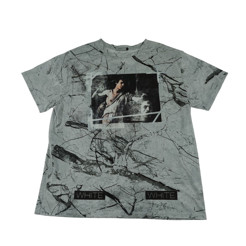 Sheshe’s Graphic Print T-Shirt Gray Marble Design Streetwear Fashion Mens Small