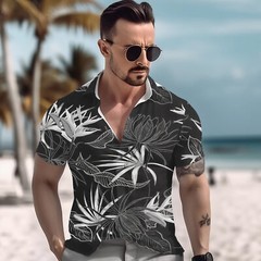 Hawaiian Shirt Mens Button Down Coconut Tree Print Beach Vacation Aloha Party