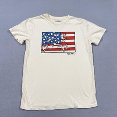 Keith Haring Shirt Mens Large White USA Flag Graphic T-Shirt Tee Patriotic