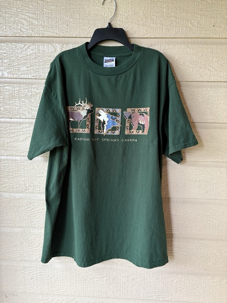 Tultex men Dark Green Preshrunk Cotton CANADA RADIUM HOT SPRINGS T Shirt size XL