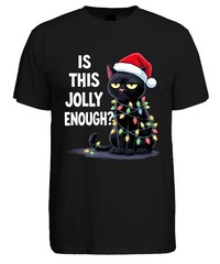 IS THIS JOLLY ENOUGH? christmas cat sarcastic santa hat mens t shirt