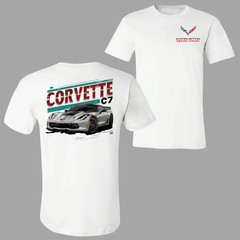 Corvette C7 T-Shirt, Classic Sports Car Graphic Tee 2 Sides with Corvette Logo