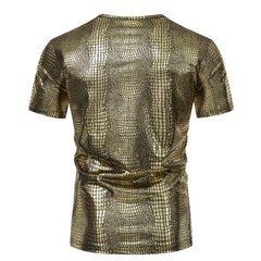 Men’s party stage glossy short sleeved round neck T-shirt