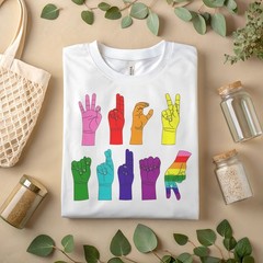 Rainbow ASL Love Hands Shirt Sign Language Pride Graphic Tee for Equality A436