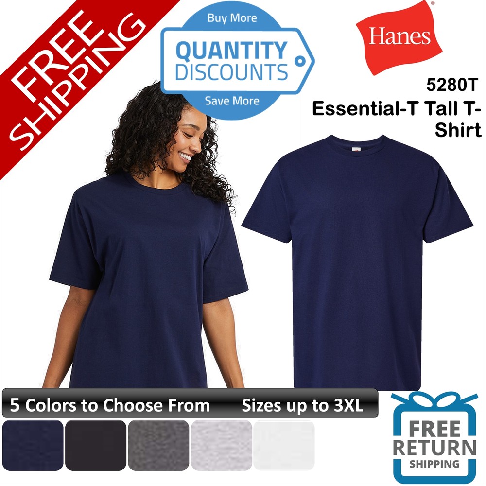 Hanes Men Essential-t Tall Short Sleeve Cotton & Blends T-shirt Up To 3XL 5280t