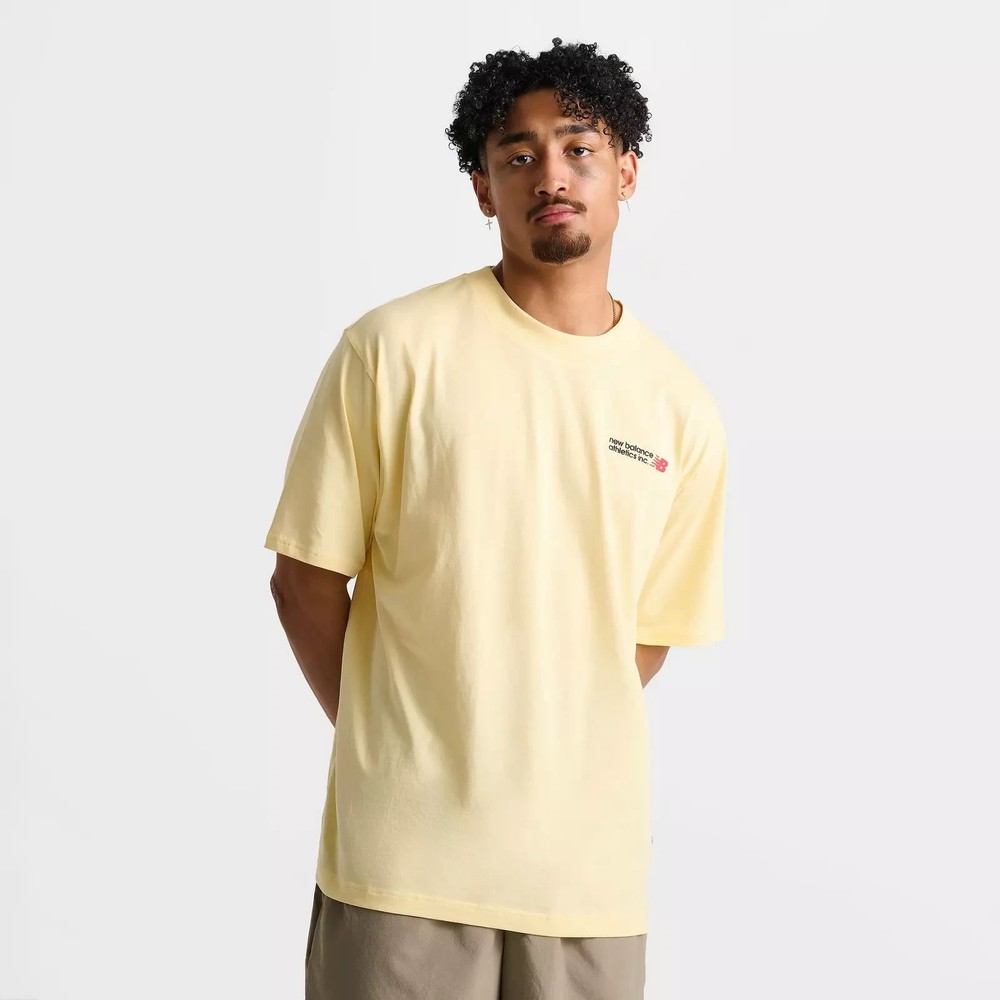 New Balance Athletics Flying NB Logo Mens T-Shirt Yellow Medium NWT