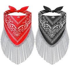 2 Pcs Disco Fringed Bandana Cowgirl Rhinestone Fringe Paisley Scarf Wedding B…