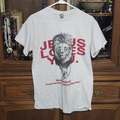 Jesus Loves You Graphic Tee Lion Christ Yahweh Sz M Gospel Christian T-Shirt