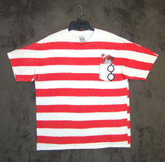 Wheres Waldo Shirt XXL 2XL White Pink Strip Graphic Logo Short Sleeve Cotton Men