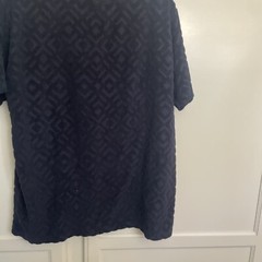 Edifice Pull Over Shirt Navy Velvet Textured Fabric Size XL Cotton Short Sleeve