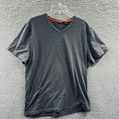 Claiborne Mens Shirt Extra Large Gray Striped 100% Cotton Pullover Short Sleeve